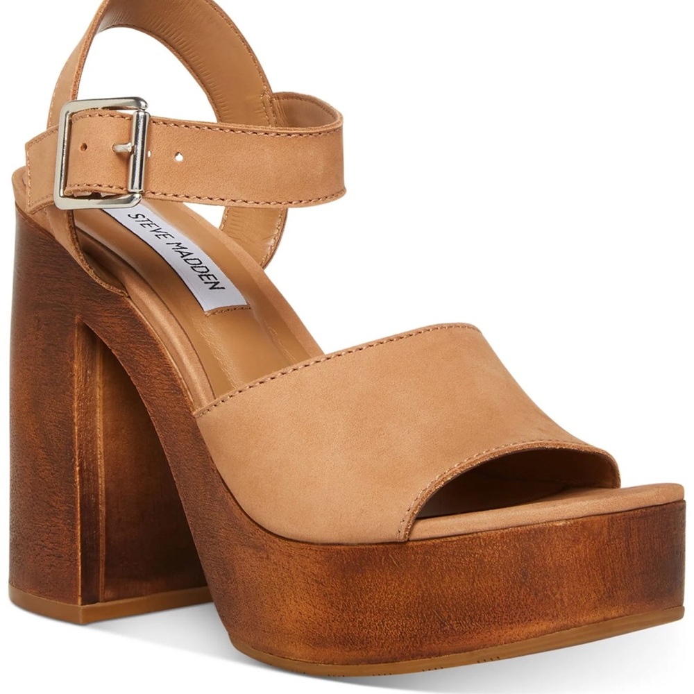 STEVE MADDEN
Women's Kye Two-Piece Wooden Platform Sandals Tan